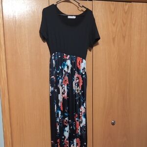 Floral Black and Multicolor Women's Dress